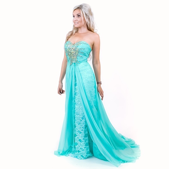 Mint Green Pageant Dress with Overlay Train - Picture 7 of 8